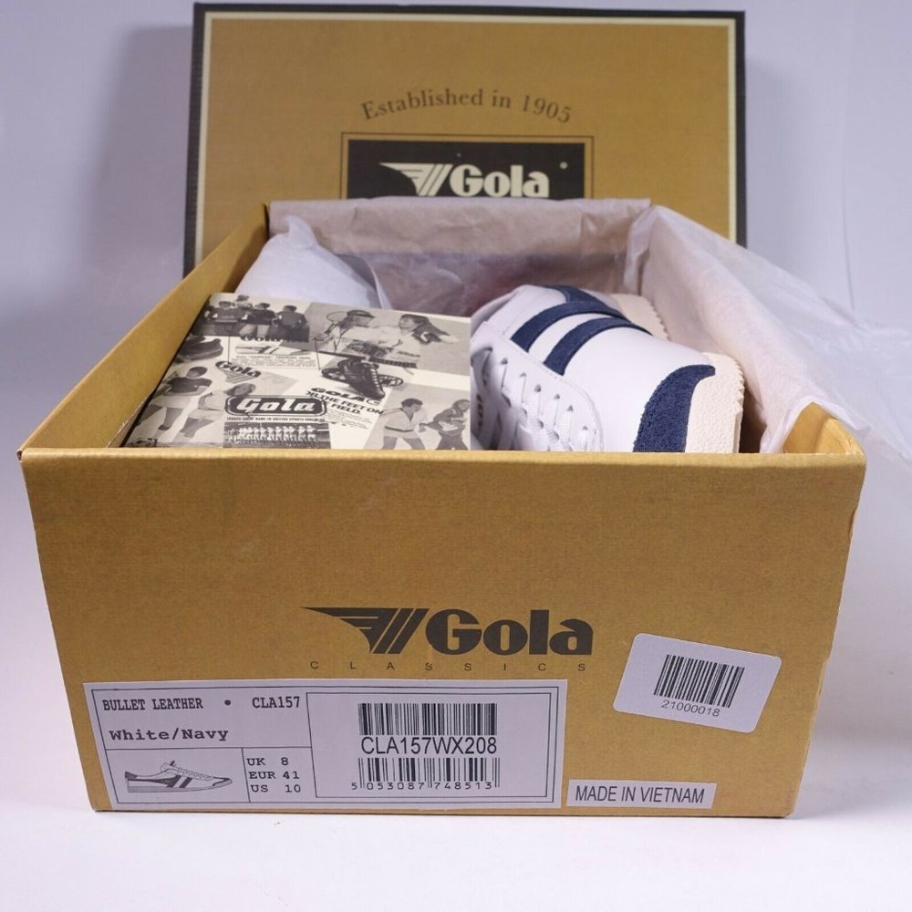 Gola Bullet Leather Sneakers CLA157 White/Navy - Picture 10 of 12